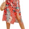 Women's Boho Floral High Waist Split A Line Midi Skirt