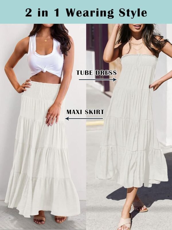 Women's 2024 Summer Elastic High Waist Boho Maxi Skirt Casual Drawstring A Line Flowy Long Skirts