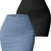 Women's 2 Piece Skirts Basic Versatile Stretchy Ribbed Casual High Waist Mini Skirt