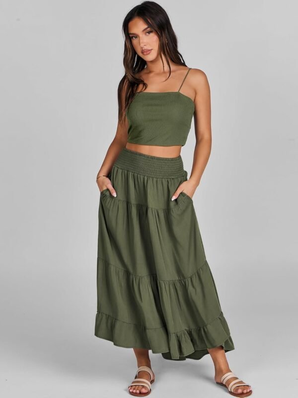 Women Summer Maxi Skirt Elastic High Waist Flowy Boho Casual Tiered Aline Long Beach Skirts 2024 Trendy Outfits