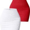 Women's 2 Piece Skirts Basic Versatile Stretchy Ribbed Casual High Waist Mini Skirt