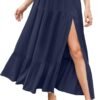 Women's 2024 Summer High Waist Flowy Maxi Skirt High Slit A Line Beach Boho Long Skirts with Pockets