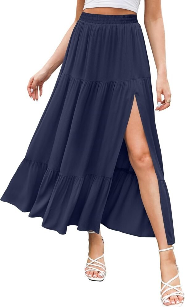 Women's 2024 Summer High Waist Flowy Maxi Skirt High Slit A Line Beach Boho Long Skirts with Pockets