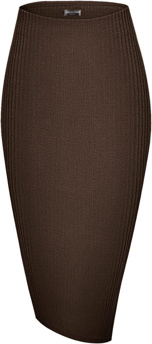 Elastic High Waist Knee Length Pencil Skirt Ribbed Knit Basic Tube Midi Skirt