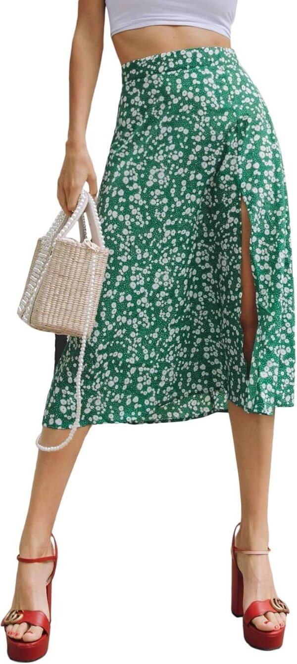 Women's Boho Floral High Waist Split A Line Midi Skirt