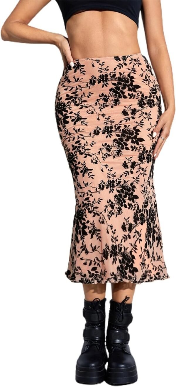 Women's Lettuce Trim High Waist Mesh Fishtail Bodycon Long Skirt