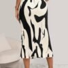 Women's Floral Casual Stretchy High Waisted Knee Length Pleated A Line Plisse Flared Hem Midi Skirt