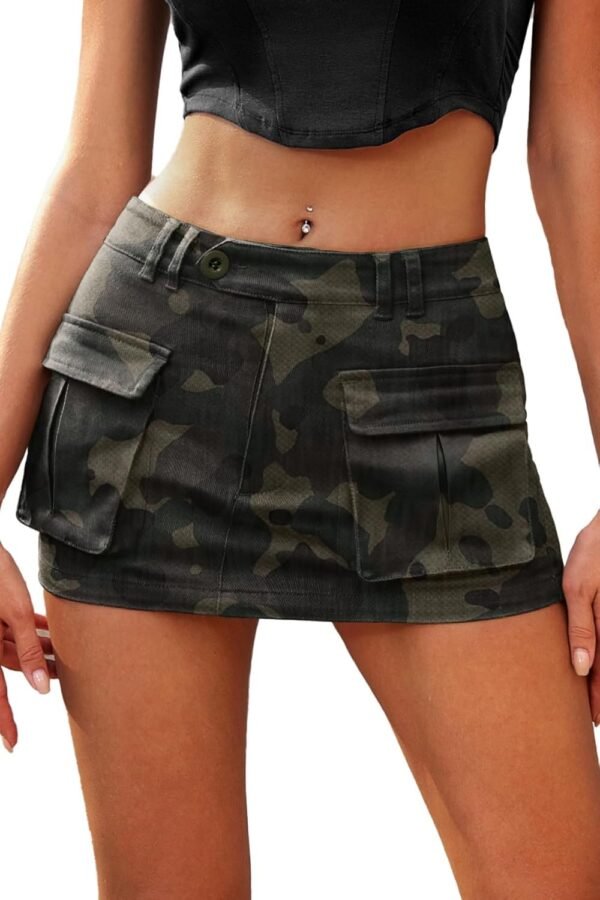 Women's Low Waist Mini Skirt Y2K, High-Stretch Bodycon Button Denim Skirt with Pockets