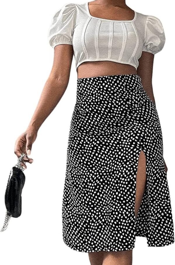 Women's Boho Floral High Waist Split A Line Midi Skirt