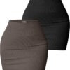 Women's 2 Piece Skirts Basic Versatile Stretchy Ribbed Casual High Waist Mini Skirt