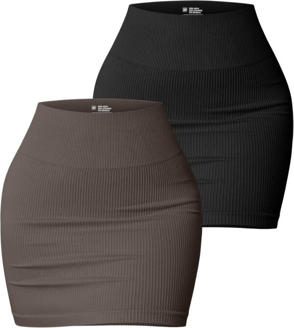 Women's 2 Piece Skirts Basic Versatile Stretchy Ribbed Casual High Waist Mini Skirt