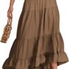Women Summer Maxi Skirt Elastic High Waist Flowy Boho Casual Tiered Aline Long Beach Skirts 2024 Trendy Outfits