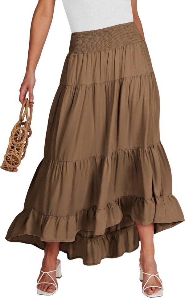Women Summer Maxi Skirt Elastic High Waist Flowy Boho Casual Tiered Aline Long Beach Skirts 2024 Trendy Outfits