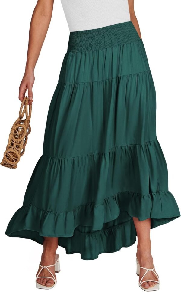 Women Summer Maxi Skirt Elastic High Waist Flowy Boho Casual Tiered Aline Long Beach Skirts 2024 Trendy Outfits