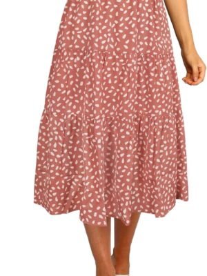 Women's Boho Leopard Print Skirt Pleated A-Line Swing Midi Skirts