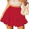 Women's Pleated Skater Skirt Basic Casual High Waisted Ruffles Flared Mini Lingerie Skirts