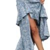 Women 2024 Summer Spring Boho Long Skirts Dress Floral Print Elastic Waist Split Ruffle High Low Beach Maxi Skirt