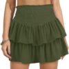 Women's High Waist Ruffle Mini Skirt Cute Tiered Short Skirt with Shorts Underneath