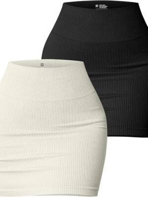 Women's 2 Piece Skirts Basic Versatile Stretchy Ribbed Casual High Waist Mini Skirt