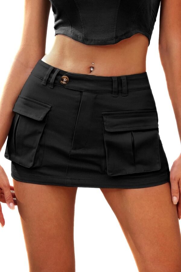 Women's Low Waist Mini Skirt Y2K, High-Stretch Bodycon Button Denim Skirt with Pockets