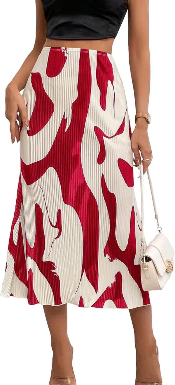 Women's High Waist Graphic Print A Line Pleated Long Skirt