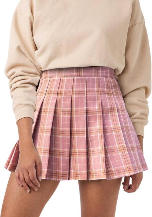 Women's Girl High Waisted Pleated Tennis Skirt School A-Line Skater Skirts with Lining Shorts