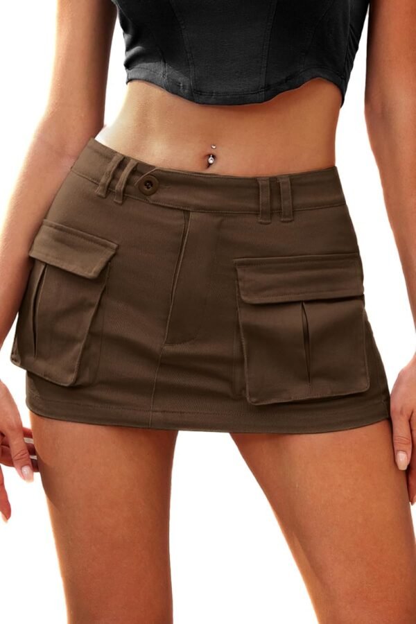 Women's Low Waist Mini Skirt Y2K, High-Stretch Bodycon Button Denim Skirt with Pockets