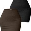 Women's 2 Piece Skirts Basic Versatile Stretchy Ribbed Casual High Waist Mini Skirt