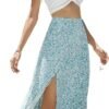 Women's Boho Floral High Waist Split A Line Midi Skirt