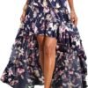 Women 2024 Summer Spring Boho Long Skirts Dress Floral Print Elastic Waist Split Ruffle High Low Beach Maxi Skirt