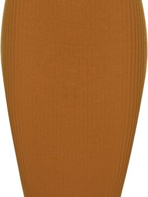 Elastic High Waist Knee Length Pencil Skirt Ribbed Knit Basic Tube Midi Skirt