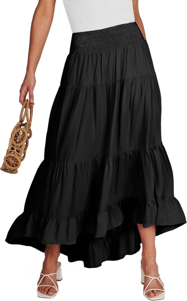 Women Summer Maxi Skirt Elastic High Waist Flowy Boho Casual Tiered Aline Long Beach Skirts 2024 Trendy Outfits