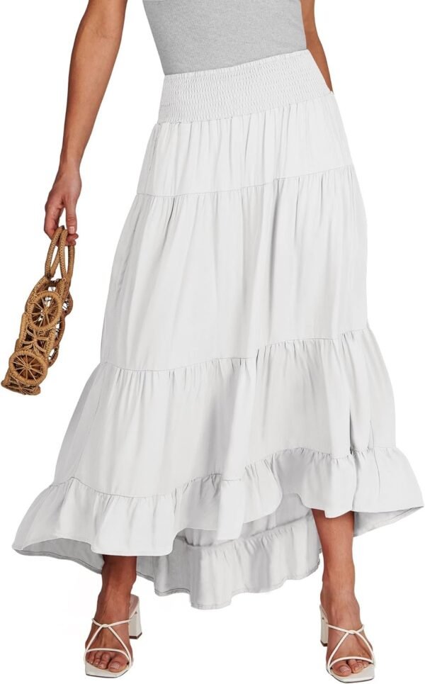 Women Summer Maxi Skirt Elastic High Waist Flowy Boho Casual Tiered Aline Long Beach Skirts 2024 Trendy Outfits