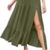 Women's 2024 Summer High Waist Flowy Maxi Skirt High Slit A Line Beach Boho Long Skirts with Pockets