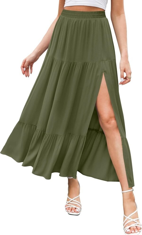 Women's 2024 Summer High Waist Flowy Maxi Skirt High Slit A Line Beach Boho Long Skirts with Pockets