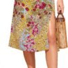 Women's Boho Floral High Waist Split A Line Midi Skirt