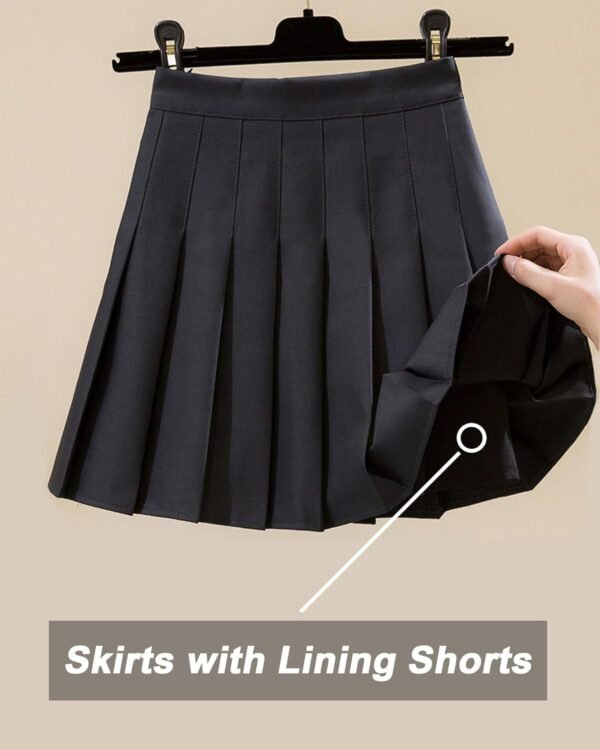 Women's Girl High Waisted Pleated Tennis Skirt School A-Line Skater Skirts with Lining Shorts