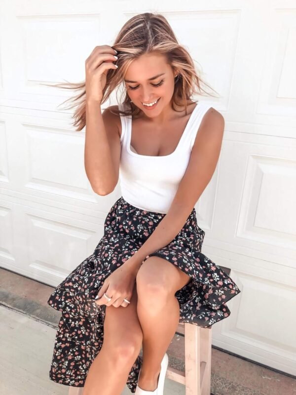 Women 2024 Summer Spring Boho Long Skirts Dress Floral Print Elastic Waist Split Ruffle High Low Beach Maxi Skirt