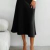 Women's 2024 Summer High Waisted Ruffle A Line Silk Skirts