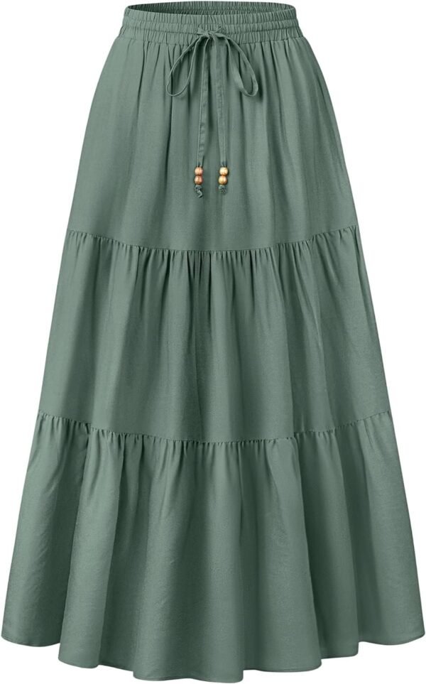 Women's 2024 Summer Boho Elastic High Waist Maxi Skirt A-Line Flowy Ruffle Tiered Long Beach Skirts with Pockets