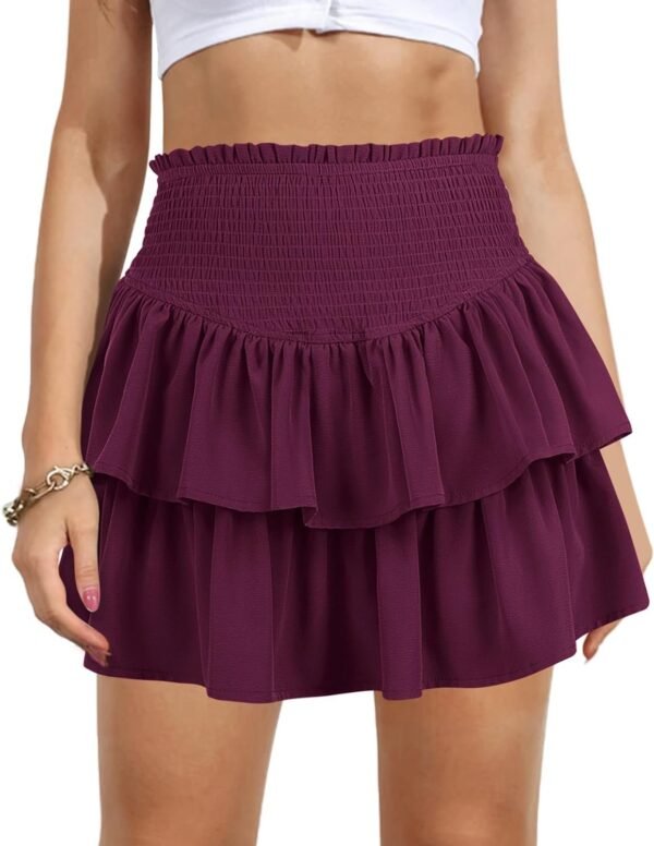 Women's High Waist Ruffle Mini Skirt Cute Tiered Short Skirt with Shorts Underneath