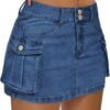 Women Mini Skirt Denim Jean Dress with Pocket