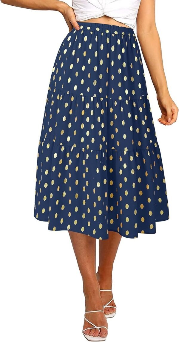 Women's Boho Leopard Print Skirt Pleated A-Line Swing Midi Skirts