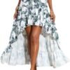 Women 2024 Summer Spring Boho Long Skirts Dress Floral Print Elastic Waist Split Ruffle High Low Beach Maxi Skirt