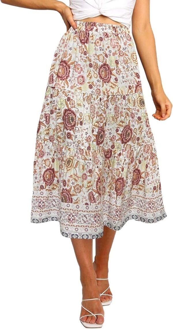 Women's Boho Leopard Print Skirt Pleated A-Line Swing Midi Skirts