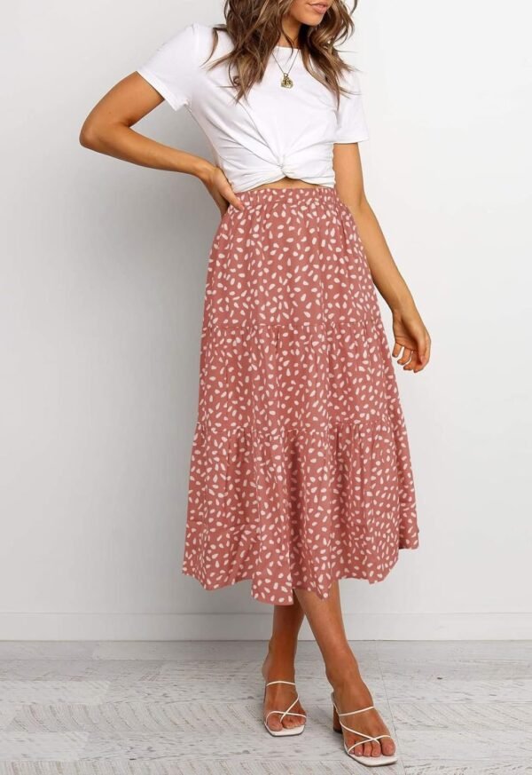 Women's Boho Leopard Print Skirt Pleated A-Line Swing Midi Skirts
