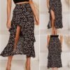 Women 2024 Summer Spring Boho Long Skirts Dress Floral Print Elastic Waist Split Ruffle High Low Beach Maxi Skirt