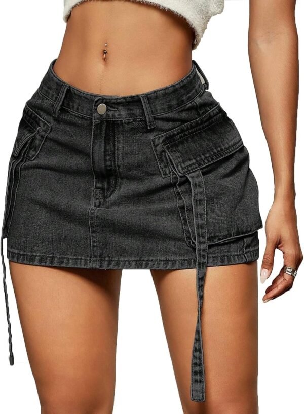 Skirt Women y2k Button Mini Jeans Skirt Denim Skirt with Pocket Low Waist