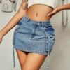 Skirt Women y2k Button Mini Jeans Skirt Denim Skirt with Pocket Low Waist