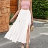 Women's 2024 Summer High Waist Flowy Maxi Skirt High Slit A Line Beach Boho Long Skirts with Pockets